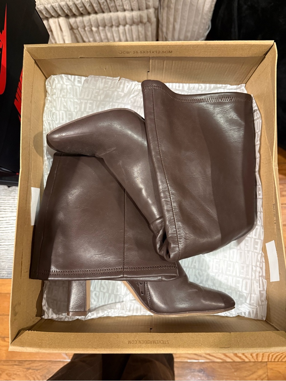 Steve Madden Dark Brown Knee-High Block Heel Leather Boots